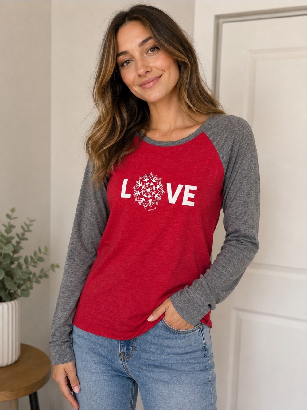 Boxercraft Love Graphic Raglan Long Sleeve Tee Elbow Patch Size S